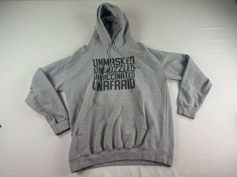 JustHoods Gray Graphic Hoodie XL Unmasked Puzzled Fascinated Afraid